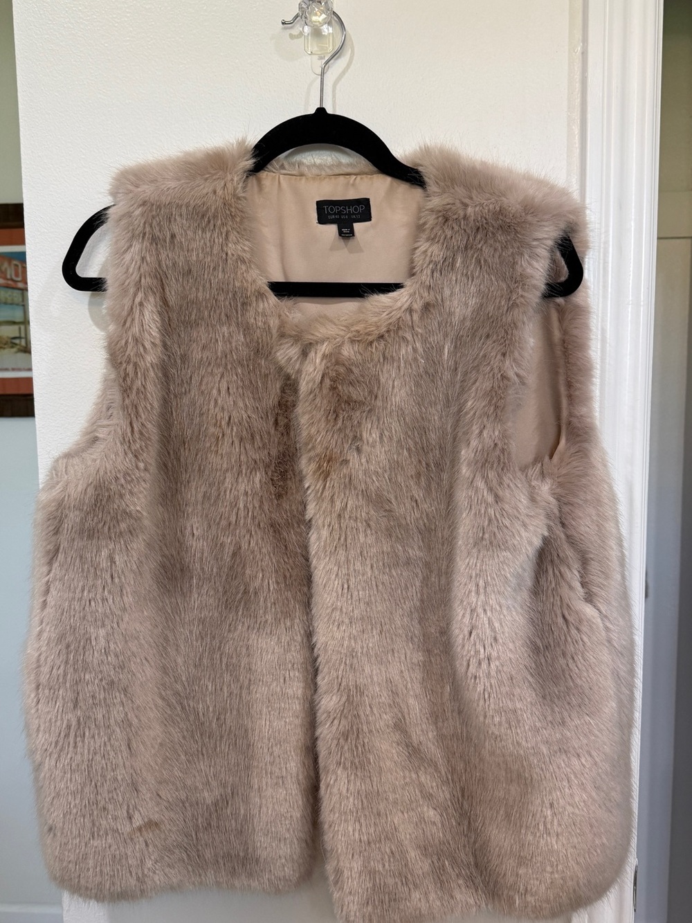 Topshop Plush Faux Fur Vest in Taupe Beige